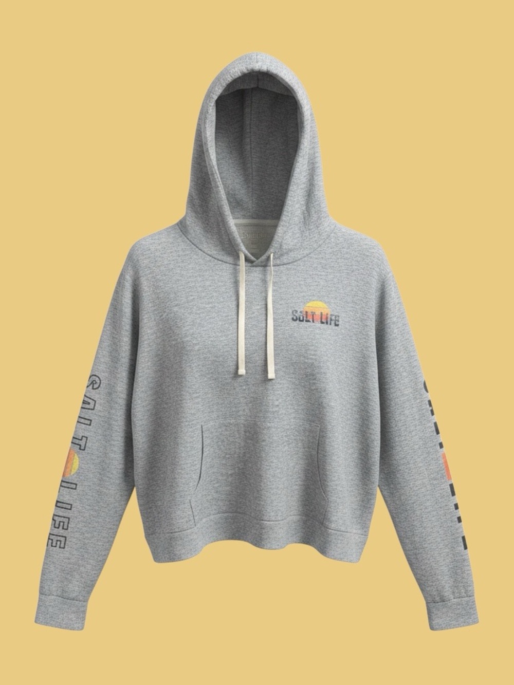 Salt Life Heather Gray Cropped Hoodie with Sunset Logo